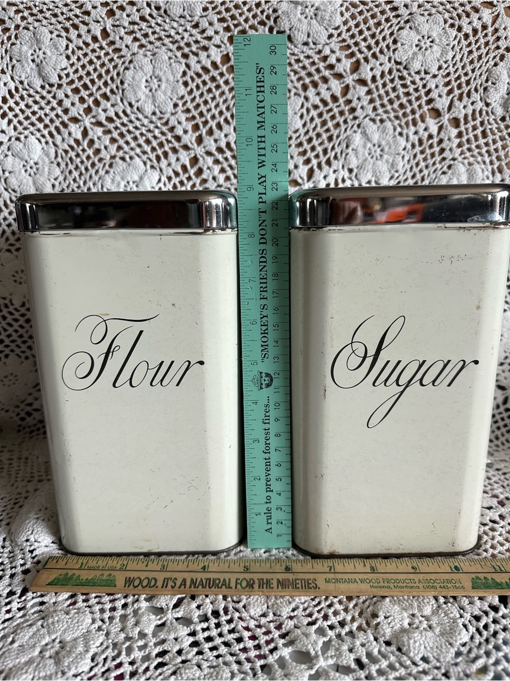 Vintage Mid-Century Modern Flour and Sugar Canister Set with Chrome Lids